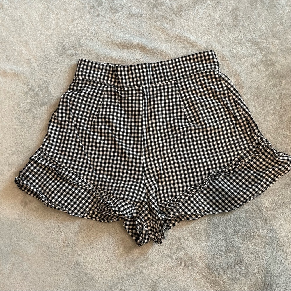 black & white gingham print high waisted shorts